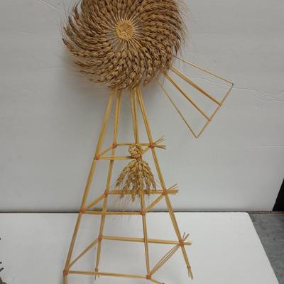Woven wheat grass windmill, with Hardware made Horsehoe Roping cowboy.