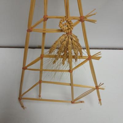 Woven wheat grass windmill, with Hardware made Horsehoe Roping cowboy.