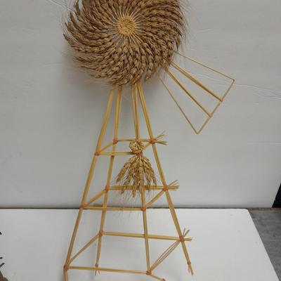 Woven wheat grass windmill, with Hardware made Horsehoe Roping cowboy.