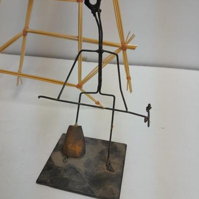 Woven wheat grass windmill, with Hardware made Horsehoe Roping cowboy.