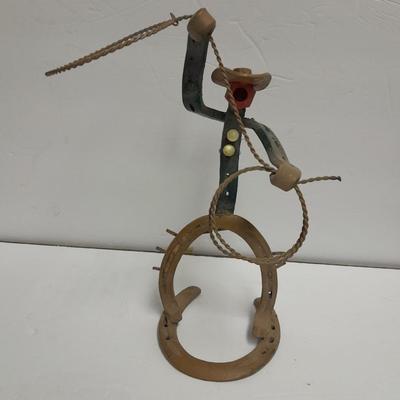 Woven wheat grass windmill, with Hardware made Horsehoe Roping cowboy.