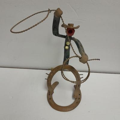 Woven wheat grass windmill, with Hardware made Horsehoe Roping cowboy.