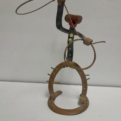 Woven wheat grass windmill, with Hardware made Horsehoe Roping cowboy.