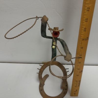 Woven wheat grass windmill, with Hardware made Horsehoe Roping cowboy.