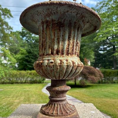 Set Of (2) Vintage Cast Iron Urns / Planters - 17.5" H