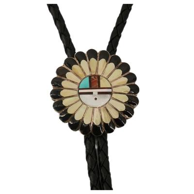 SIGNED Native American Zuni Sun Face Bolo Tie