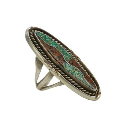 Large Turquoise and Coral Ring