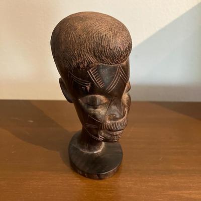 Vintage Carved African Tribal Head Bust Statue Black Ebony Wood Sculpture 4”