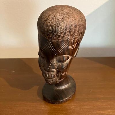 Vintage Carved African Tribal Head Bust Statue Black Ebony Wood Sculpture 4â€