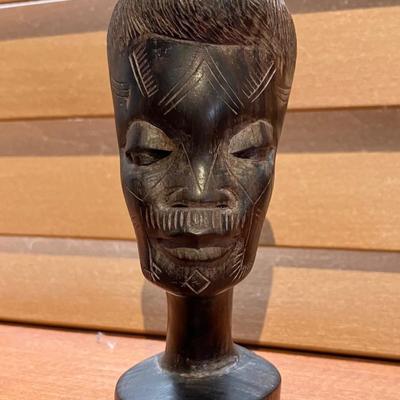 Vintage Carved African Tribal Head Bust Statue Black Ebony Wood Sculpture 4â€