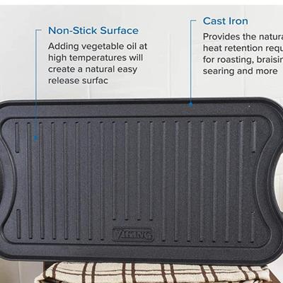 Viking Culinary Cast Iron Reversable Pre-seasoned Griddle, 20 inch