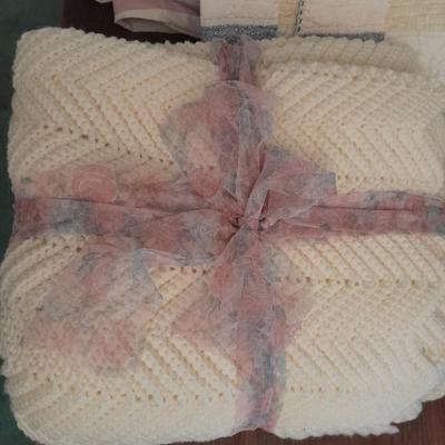 WestPoint Steven Queen comforter, two pillow shams and a Afghan.