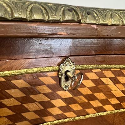 Vintage Oversized Inlaid Wood & Brass Writers Desk &  Chair *Read Details