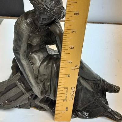 Cast Metal Art Nouveau Figurine of Muse with Harp circa 1920s