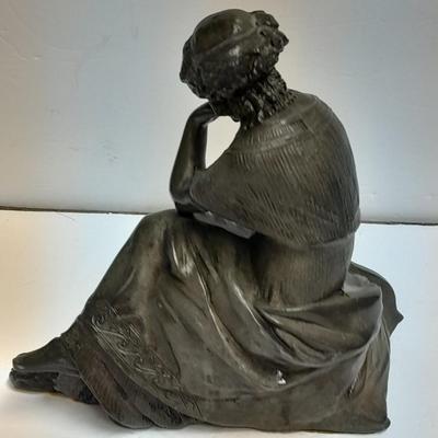 Cast Metal Art Nouveau Figurine of Muse with Harp circa 1920s