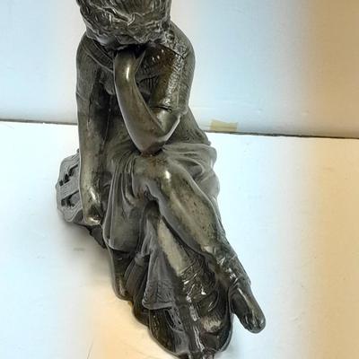 Cast Metal Art Nouveau Figurine of Muse with Harp circa 1920s