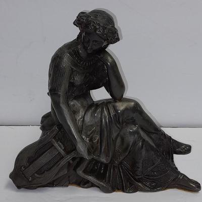 Cast Metal Art Nouveau Figurine of Muse with Harp circa 1920s