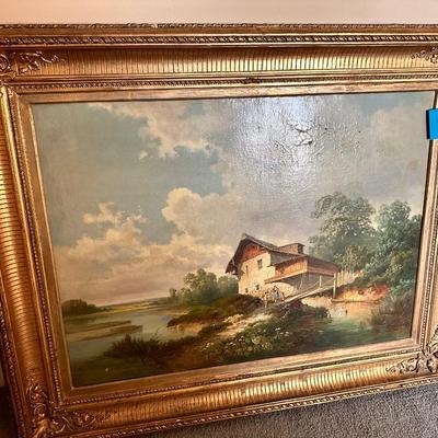 19th Century Oil on Canvas Landscape Painting Framed