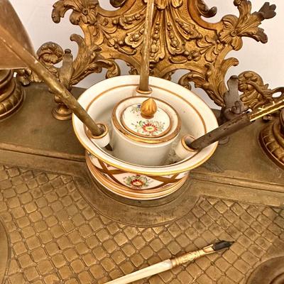 Antique Ornate Brass Ink Well