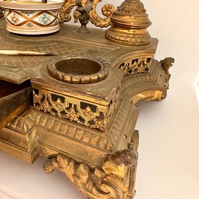 Antique Ornate Brass Ink Well