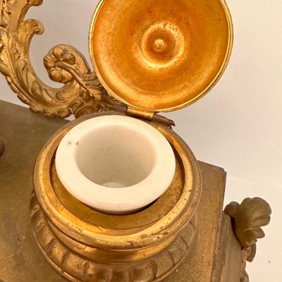 Antique Ornate Brass Ink Well