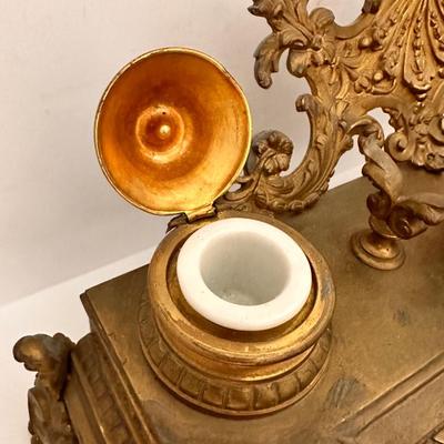 Antique Ornate Brass Ink Well