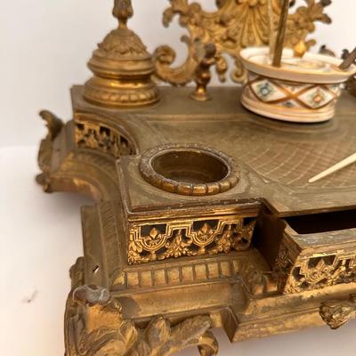 Antique Ornate Brass Ink Well