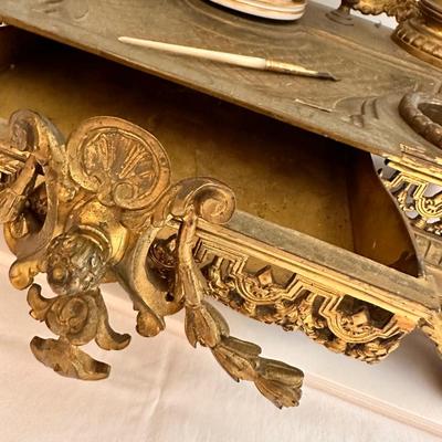 Antique Ornate Brass Ink Well