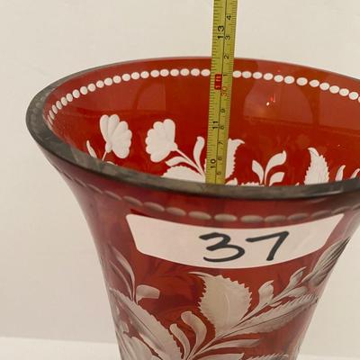 Large Bohemian Ruby Flash Cut Glass Vase