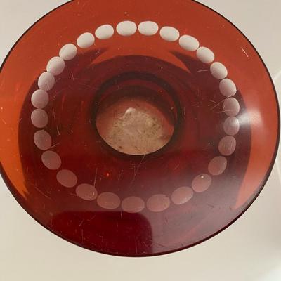 Large Bohemian Ruby Flash Cut Glass Vase