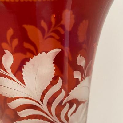 Large Bohemian Ruby Flash Cut Glass Vase