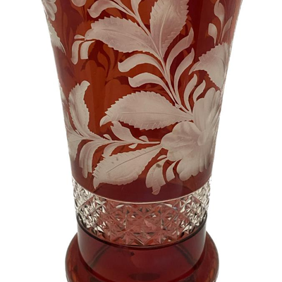 Large Bohemian Ruby Flash Cut Glass Vase