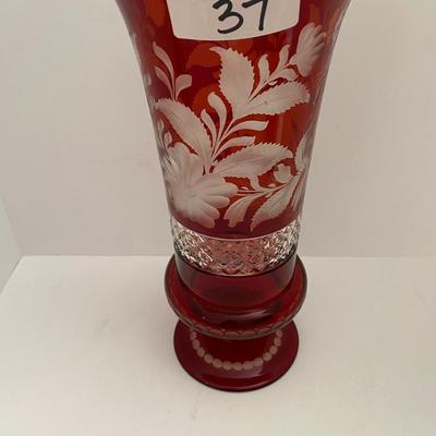 Large Bohemian Ruby Flash Cut Glass Vase