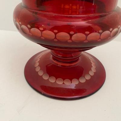 Large Bohemian Ruby Flash Cut Glass Vase
