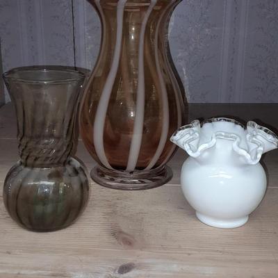 Two blown glass vases, and a Smoke Grey vase