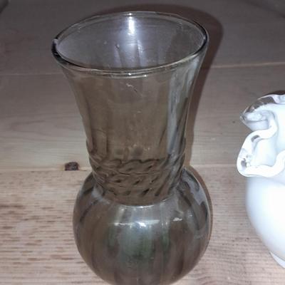 Two blown glass vases, and a Smoke Grey vase