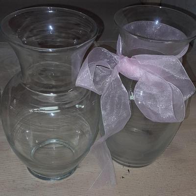 Three matching glass vases