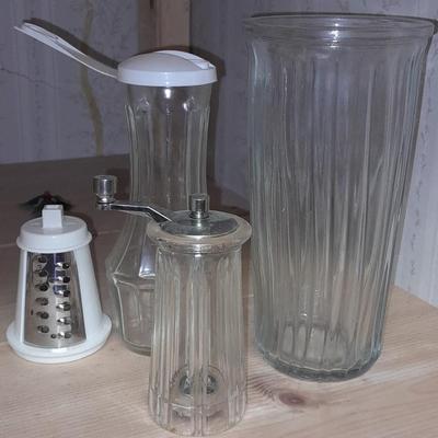 Salad spinner, matching salt, pepper, and spoon rest with other Kitchenware