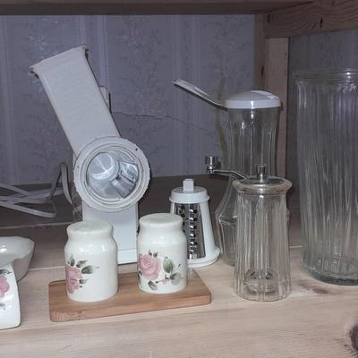 Salad spinner, matching salt, pepper, and spoon rest with other Kitchenware
