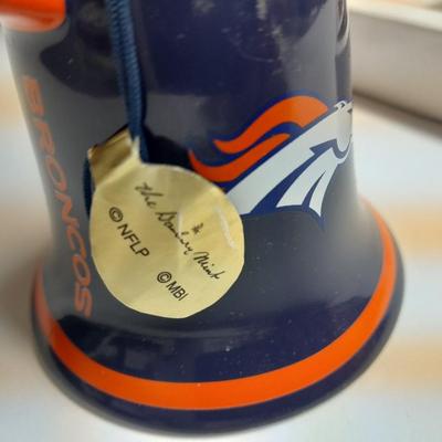 Denver Bronco's Danbury mint Bell and Bronco's Train ornaments with hat pin
