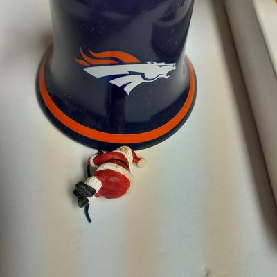Denver Bronco's Danbury mint Bell and Bronco's Train ornaments with hat pin
