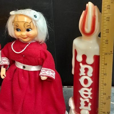 Vintage Empire Blo Mold electric Candle with handmade Mr. and Mrs. Claus