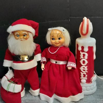 Vintage Empire Blo Mold electric Candle with handmade Mr. and Mrs. Claus