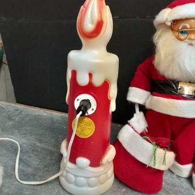 Vintage Empire Blo Mold electric Candle with handmade Mr. and Mrs. Claus