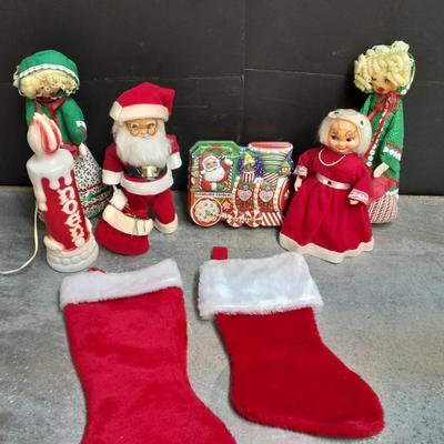 Vintage Empire Blo Mold electric Candle with handmade Mr. and Mrs. Claus