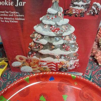 Christmas Cookies for Everyone! Tree shaped cookie jar, with Cookie tins and cookie platters