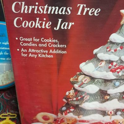 Christmas Cookies for Everyone! Tree shaped cookie jar, with Cookie tins and cookie platters