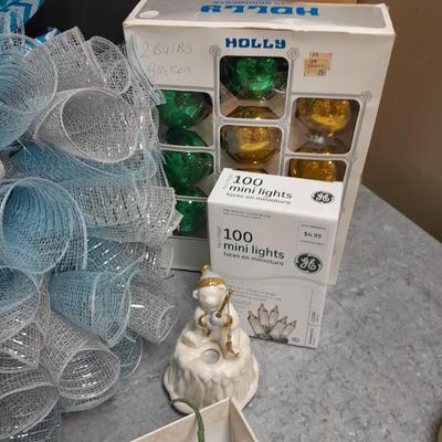 Christmas Decorations, Mini and C9 lights, wreath, ornaments, new candle set