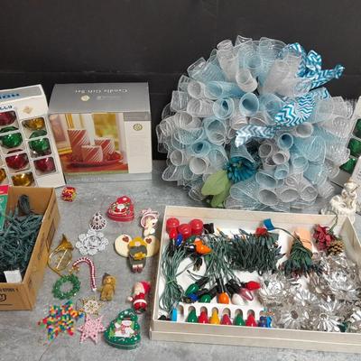 Christmas Decorations, Mini and C9 lights, wreath, ornaments, new candle set
