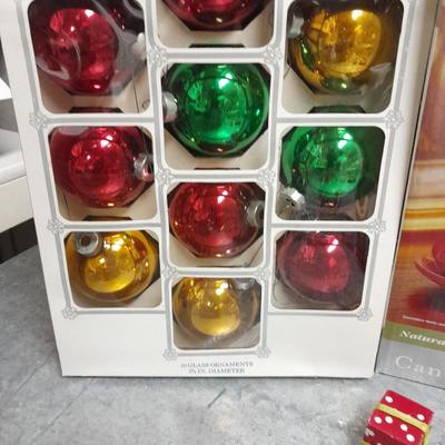 Christmas Decorations, Mini and C9 lights, wreath, ornaments, new candle set